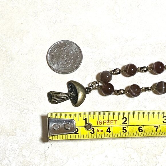 Cute Purple Cat's Eye Bronze Slim Mushroom Pendant Adjustable Choker - Picture 12 of 13